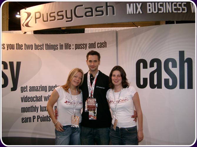 Adam and PussyCash staff members Tracy and Jen smile for the camera