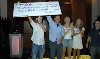 Alessandro is showing off the $46,000 check he just recieved from Adam