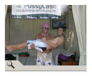 Adam whoops it up with a 
webmaster in the cabana